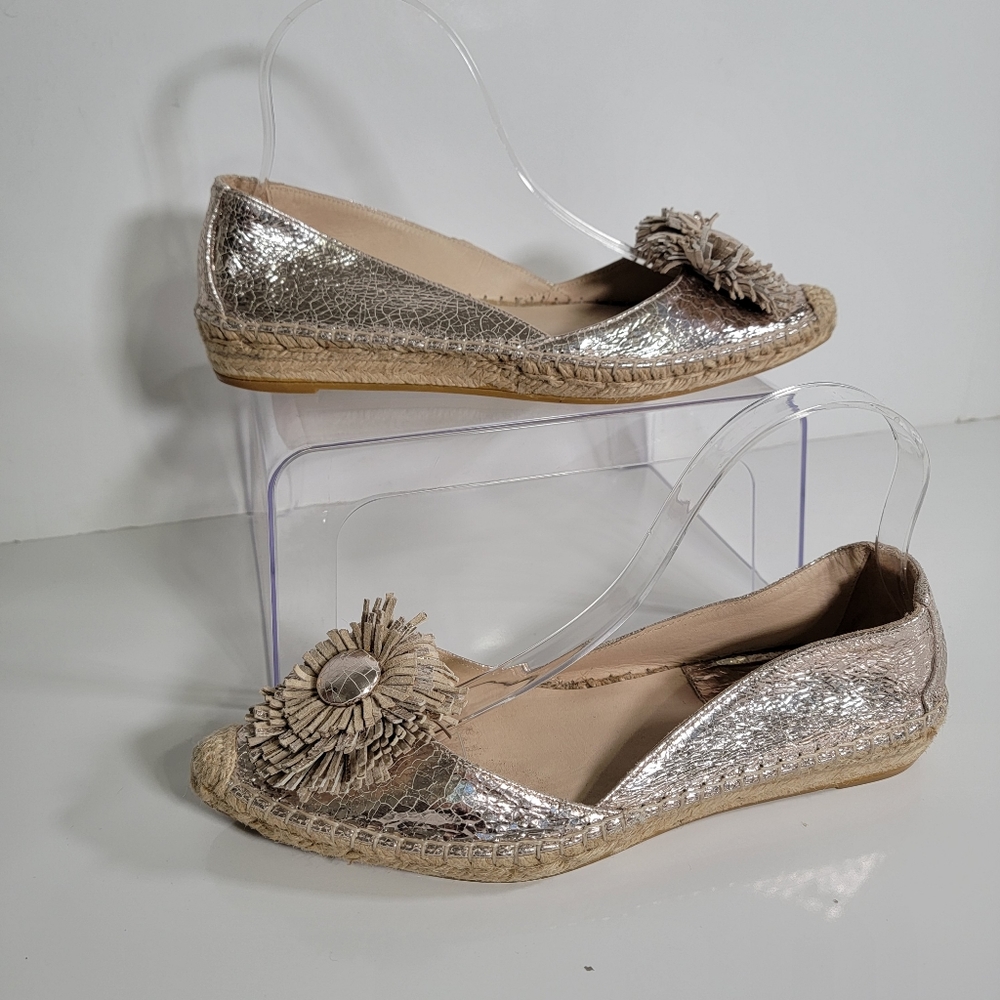 RAS Metallic Leather Espadrille Flats Size 39